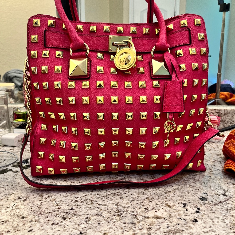 Authentic Hot pink gold studded, Michael Kors tote bag